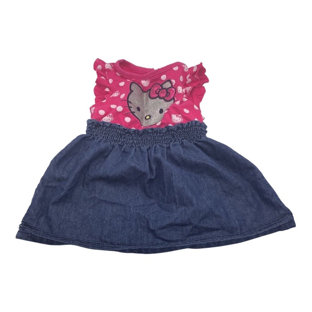 Hello Kitty By Sanrio Pink Dress Baby Girl 18M‎ Polka Dot & Denim Ruffle Bow